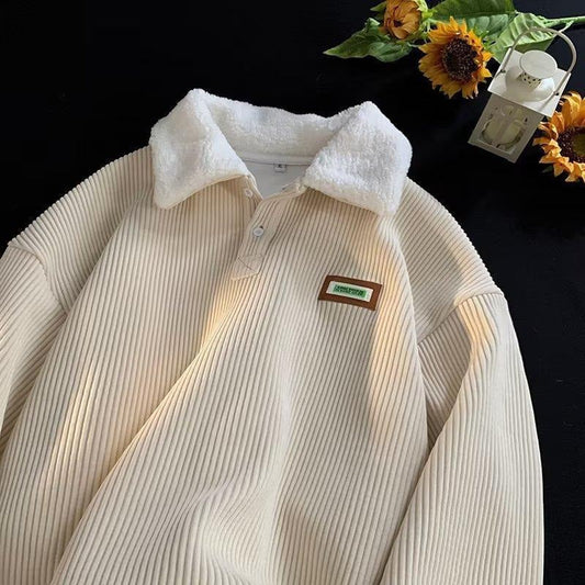 Kuschelige Corduroy Pullover mit Fleece - IdealeKleiden