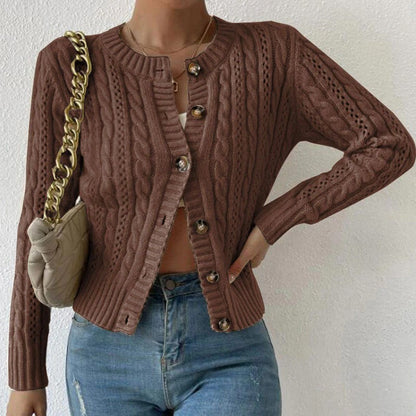 Frauen Strickjacke Slim Fit Kabelmuster Wolllook