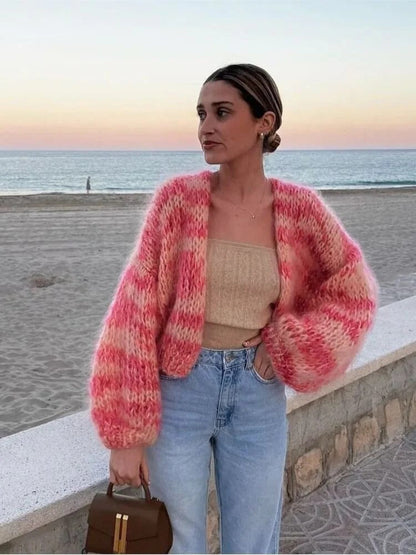 Strickjacke Damen Cropped Wool Mischgewebe