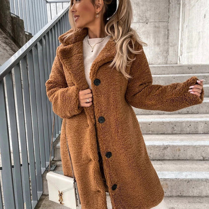 Übergrößer Teddy Mantel Weich Faux Fur Knöpfe