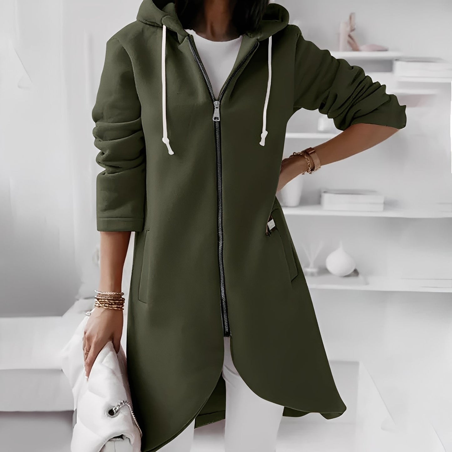 Lange Damen-Kapuzenjacke Bequem & Stylish