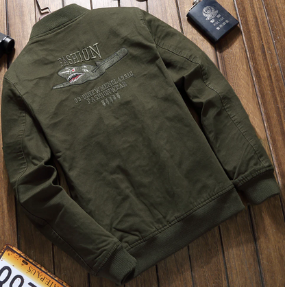 Militärjacke Elegant Schnitt Bestickt Reißverschluss - IdealeKleiden
