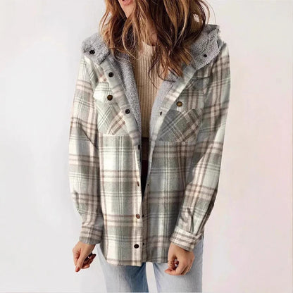 Kariertes Fleece-Shirt Entspannt Kapuze