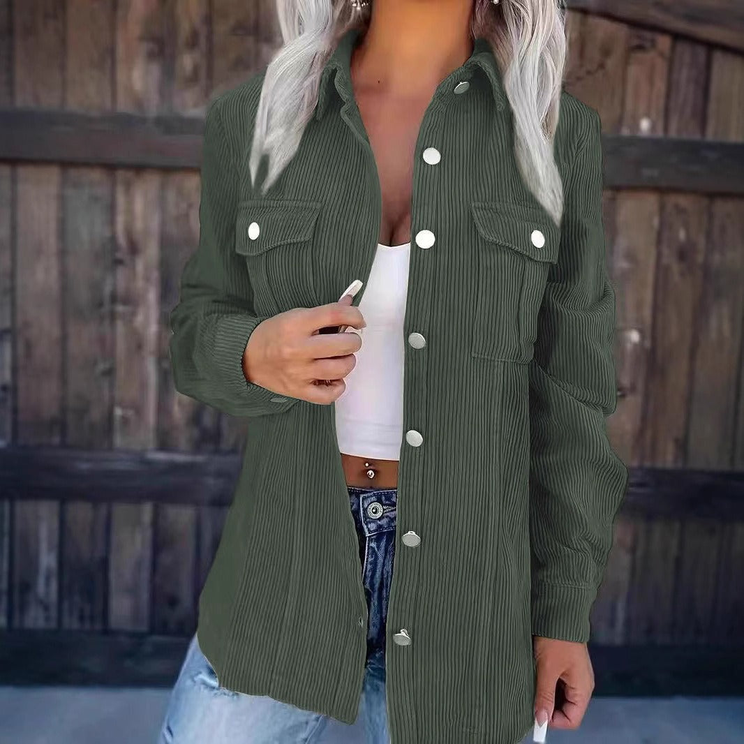 Herren Shirtjacke Cord Großzügig Knopfverschluss Lagenlook