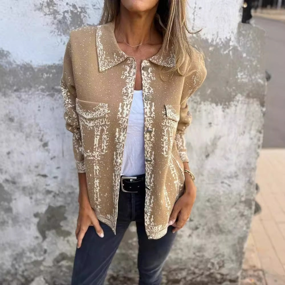 Gestricktes Kleid Wollmix Lässig Schnitt Metallknöpfe