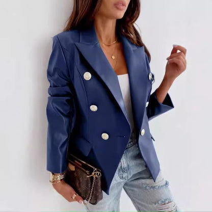 Lederblazer Damen Modern Taillierte Form Lange Ärmel