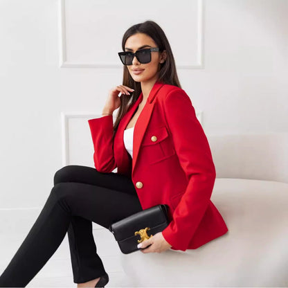 Damen Blazer Doppelreihig Langarm Wollmischung Elegant
