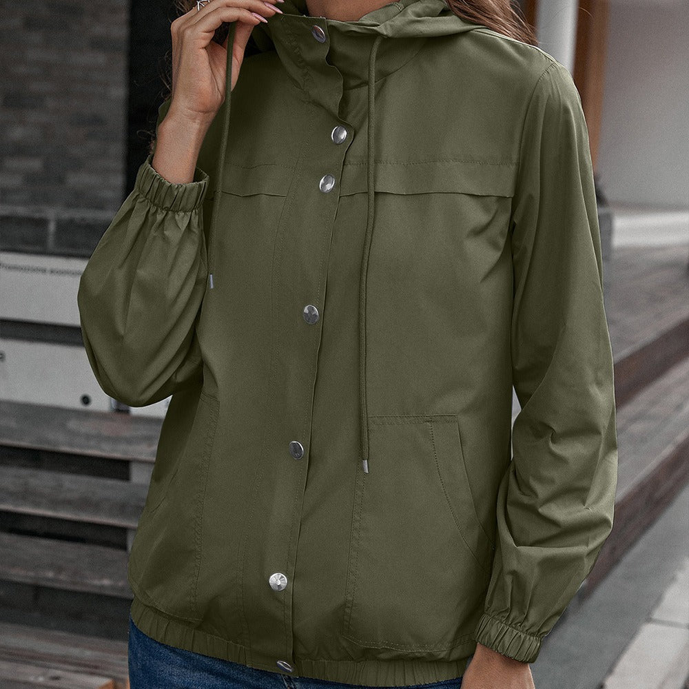 Regenjacke Wasserdicht Funktionell Kapuze und Taschen