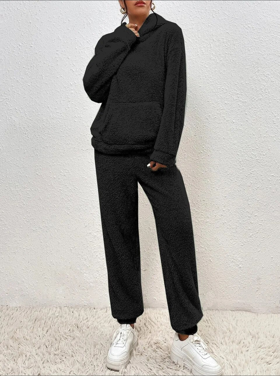 Bequeme Lounge-Satz Teddy-Fleece Kapuzenjacke