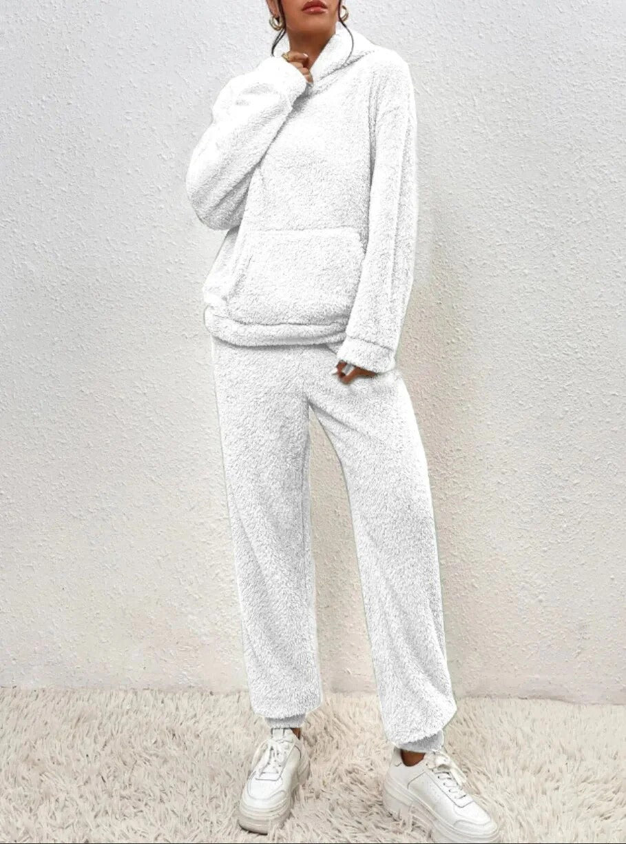 Bequeme Lounge-Satz Teddy-Fleece Kapuzenjacke - IdealeKleiden