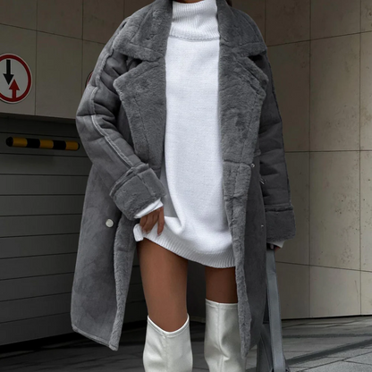 Langer Damenmantel Oversized Samt Mantel Weich und Warm