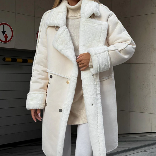 Langer Damenmantel Oversized Samt Mantel Weich und Warm - IdealeKleiden