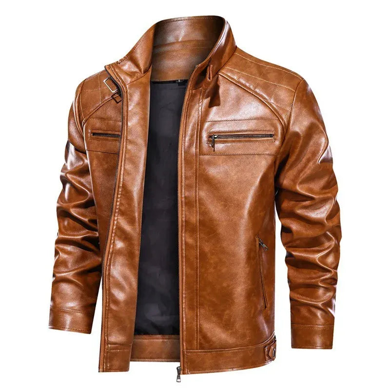 Lederjacke Slim Fit Schulterpolster Reißverschluss Bikerstil