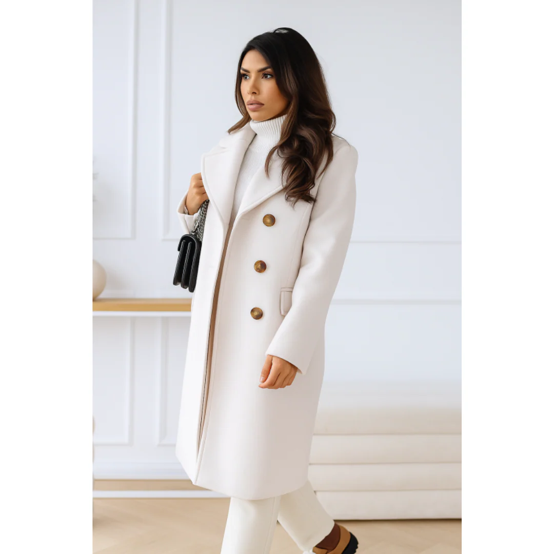 Eleganter Doppelreiher Langmantel Wollmischung Herbstjacke