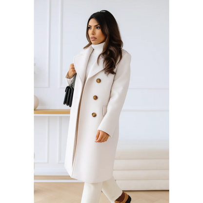 Eleganter Doppelreiher Langmantel Wollmischung Herbstjacke