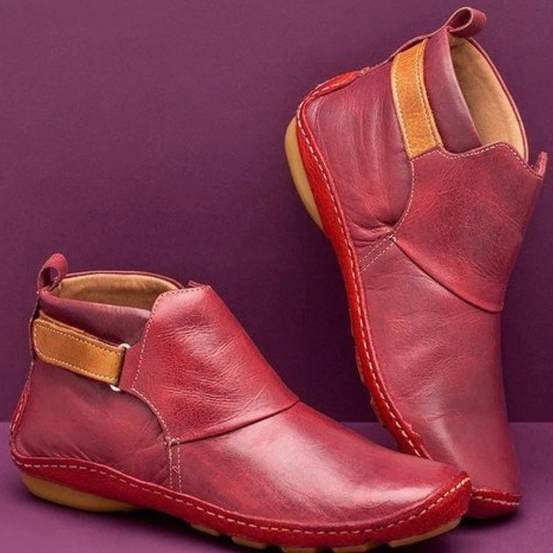 Leder Stiefel Damen Rundzehen Lässig