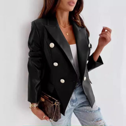 Lederblazer Damen Modern Taillierte Form Lange Ärmel