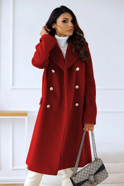 Eleganter Doppelreiher Langmantel Wollmischung Herbstjacke