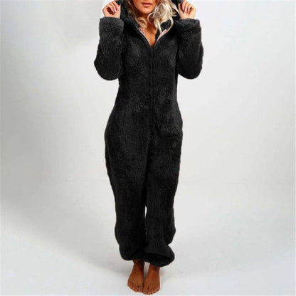 Damen Fleece-Overall Warm mit Kapuze
