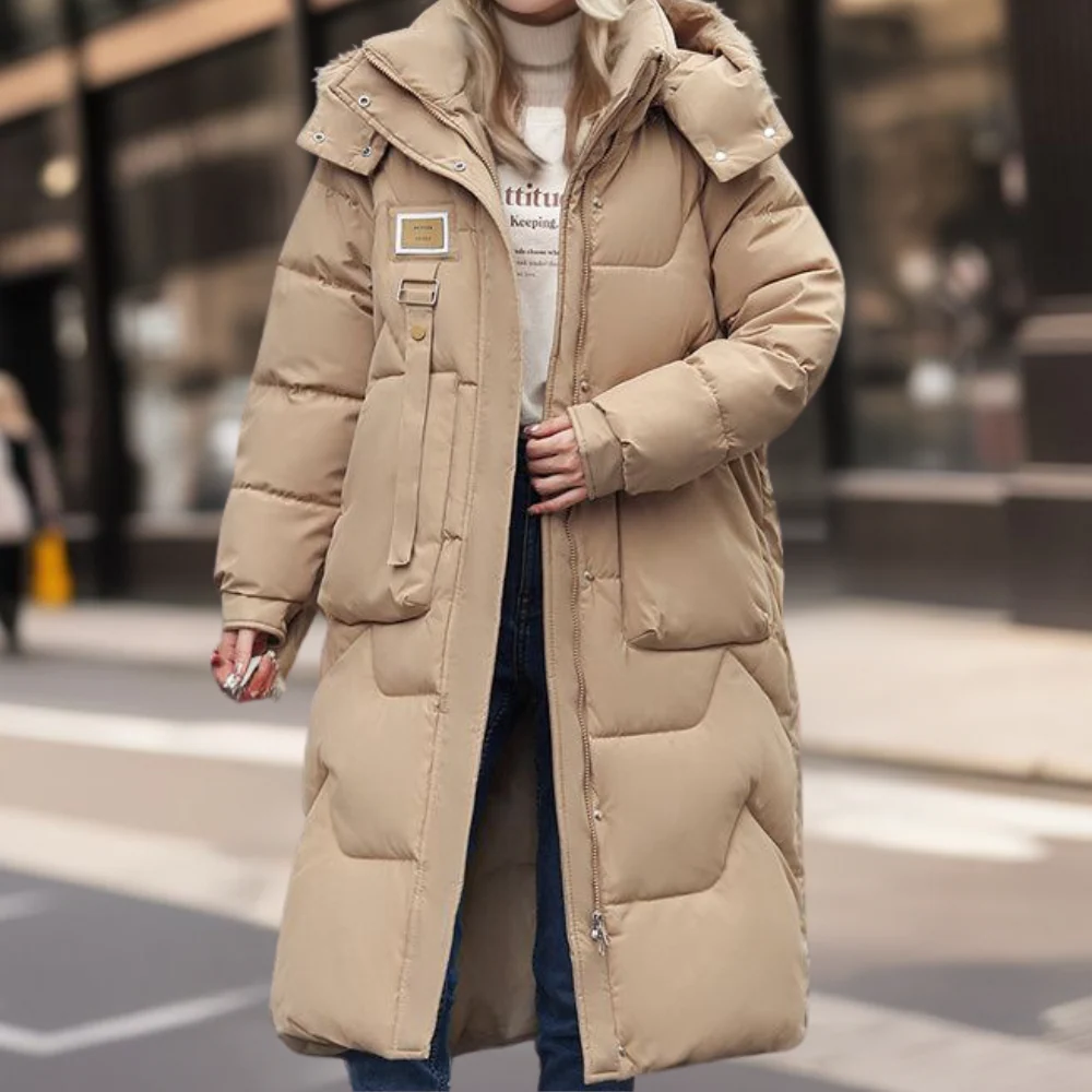 Oversized Steppjacke Lang Mit Kapuze Warm Isoliert