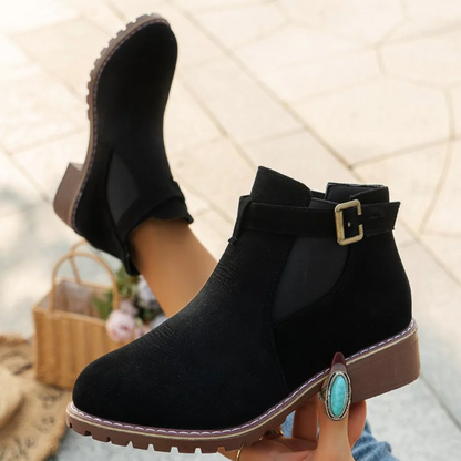 Frauen Stiefeletten Rauleder Schnallen Blockabsatz