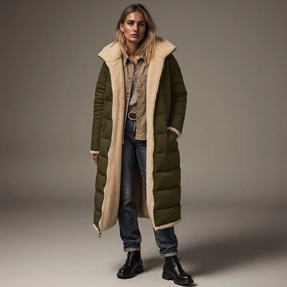 Winterjacke Damen Lang Frauenparka Fleece Gefüttert Warm