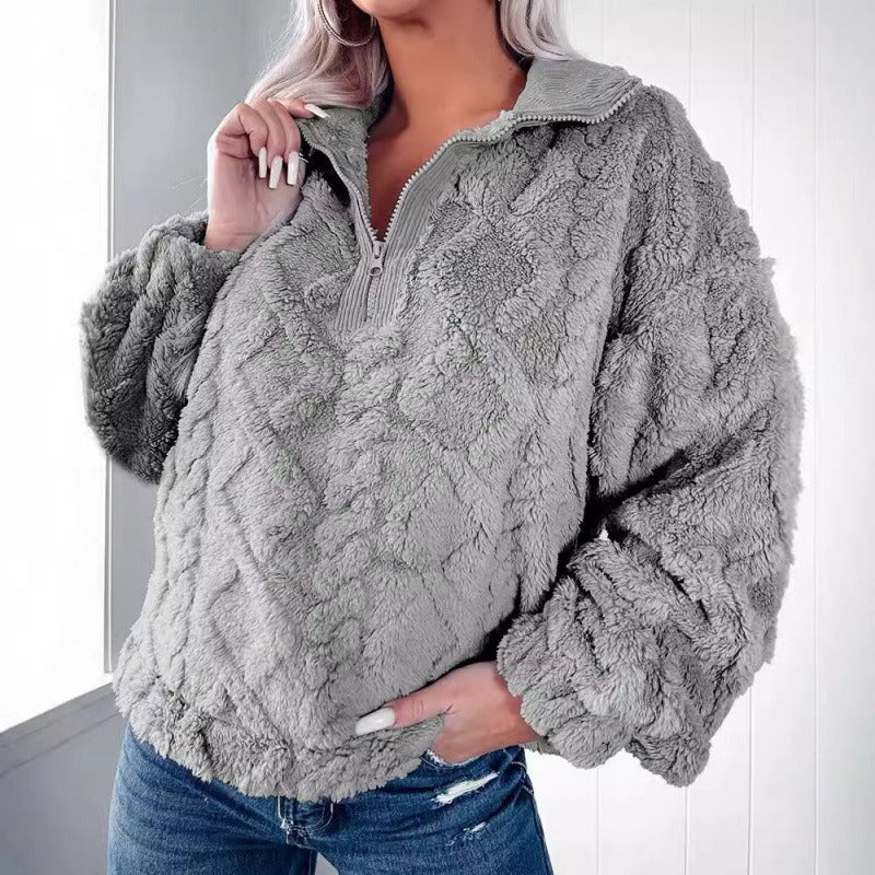 Übergrößer Fleece Pullover Stehkragen