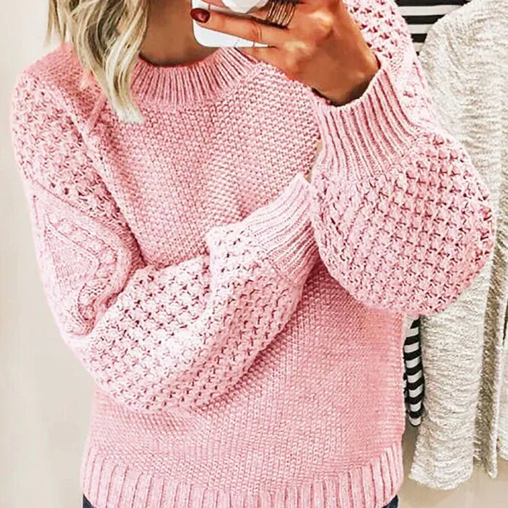Großer Strickpullover Wollmischung Zopflook - IdealeKleiden