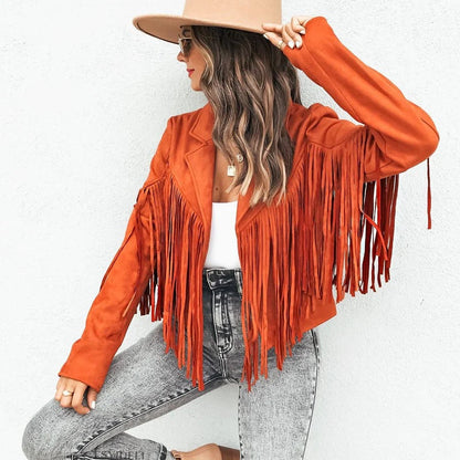 Lederjacke Damen Taillierte Passform Fransen - IdealeKleiden