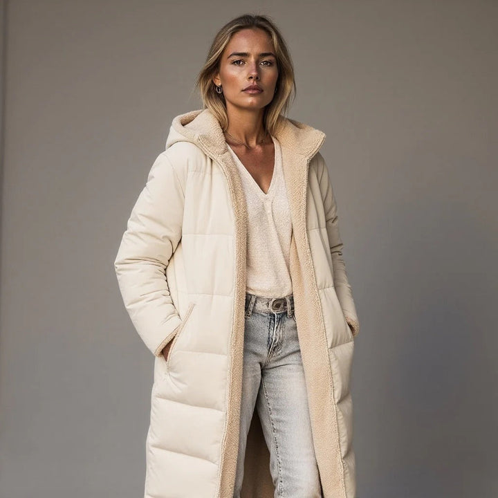 Langer Wintermantel Damen, Fleece Ausstattung, Lockerer Schnitt
