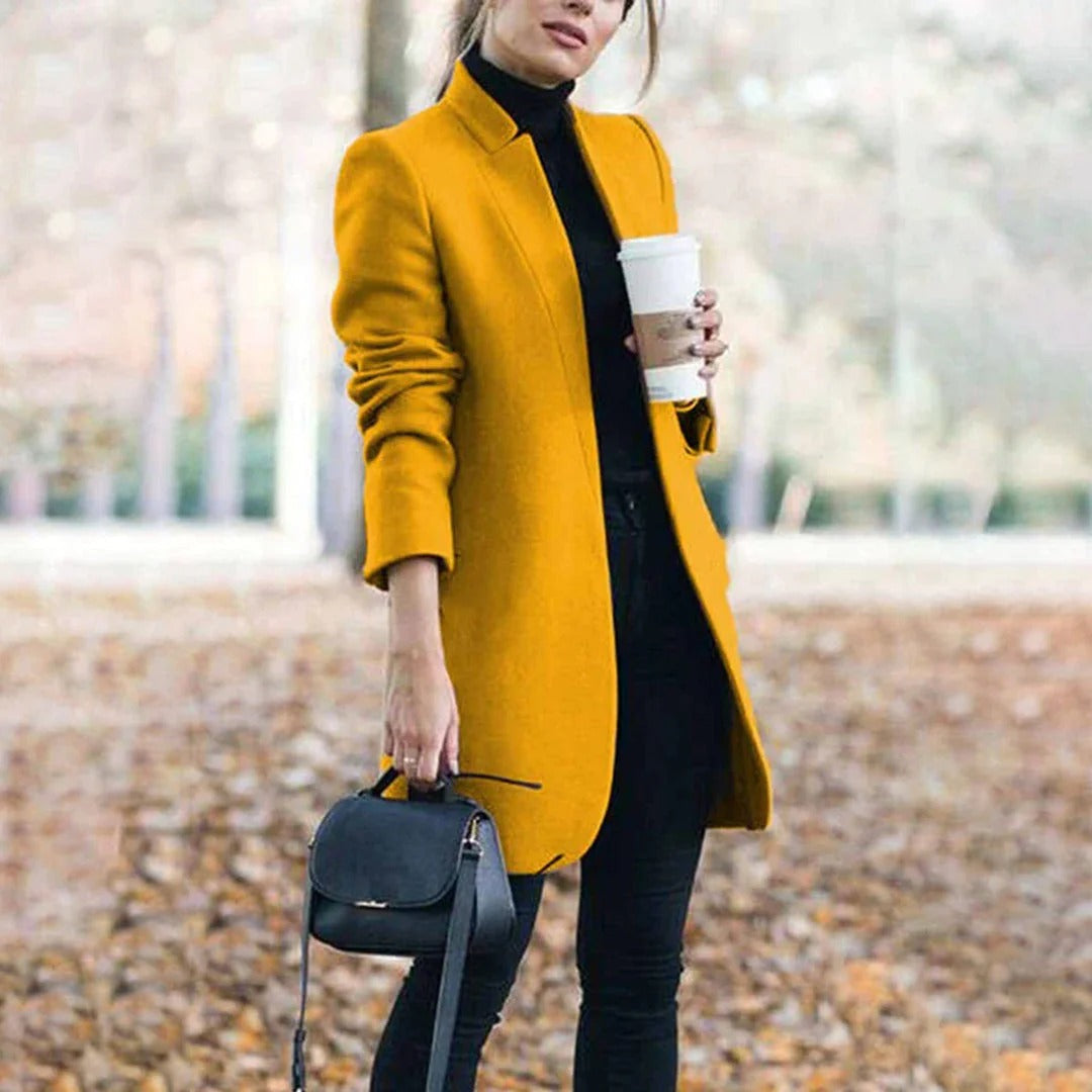 Elegante Wollmantel Damen Knielang Tailliert