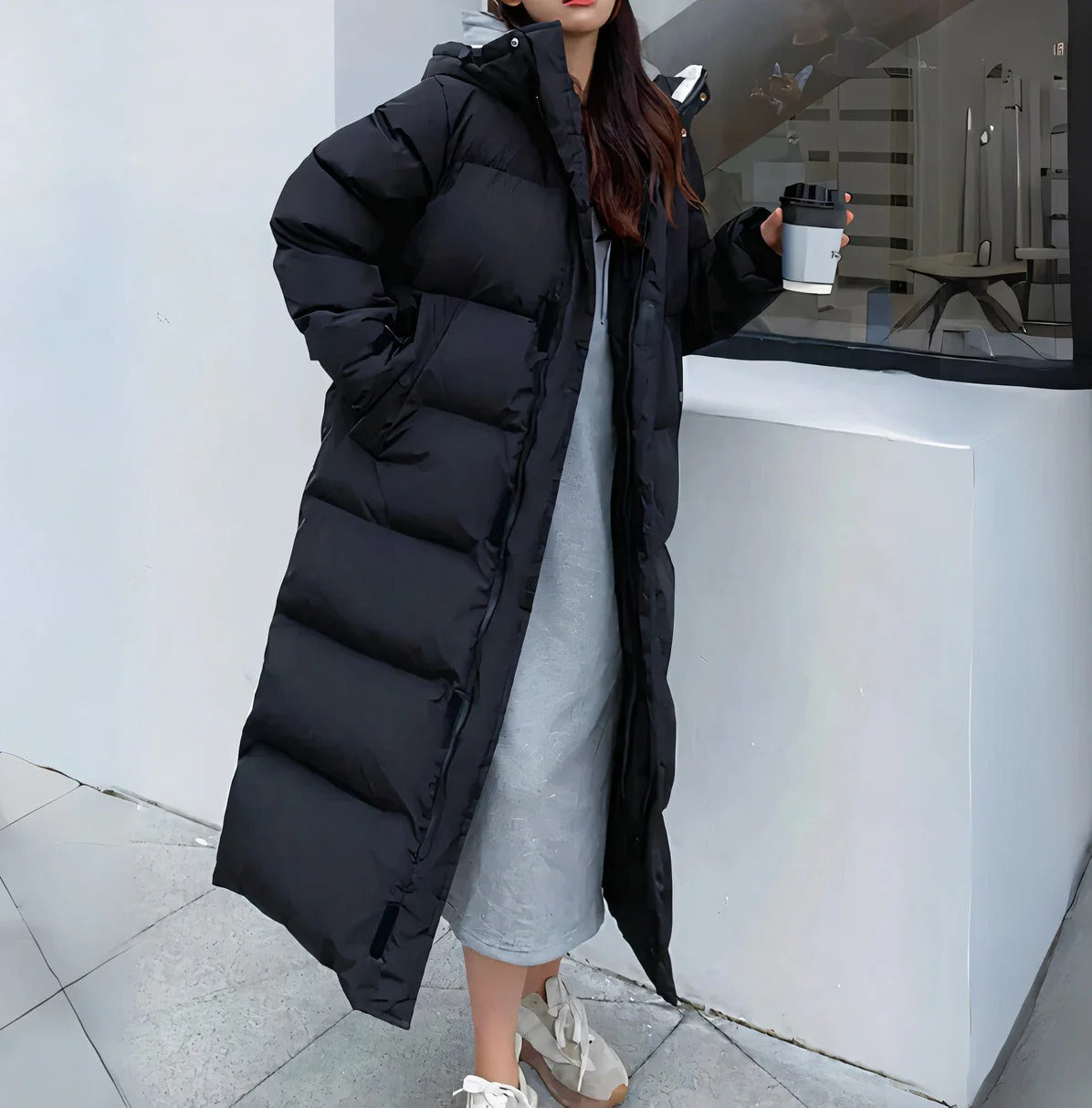 Wintersteppjacke Damen Lang Kapuze Warm - IdealeKleiden