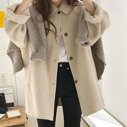 Elegante Damenjacke Wollig Lockere Passform Hüftlang