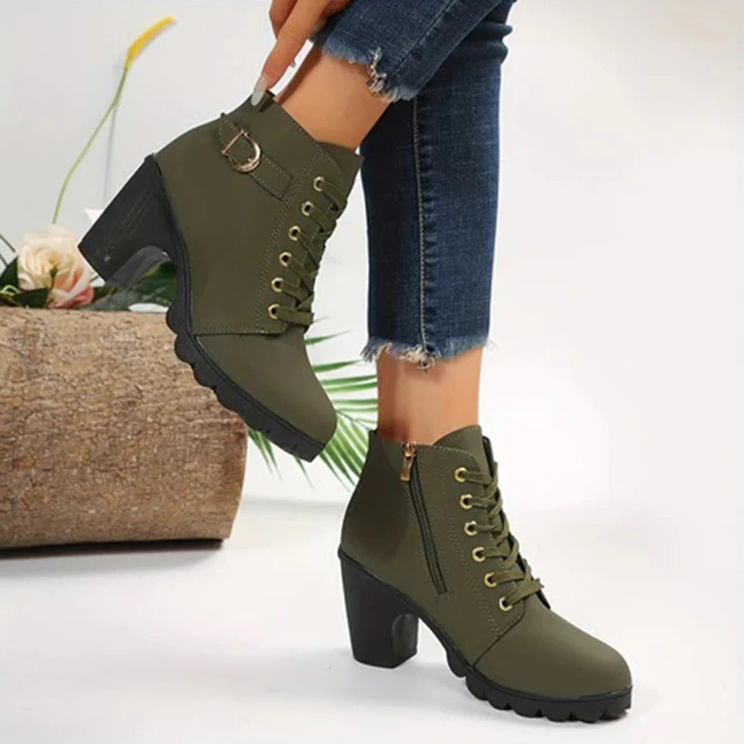 Frauen Stiefel Chunky Blockabsatz Schnürung