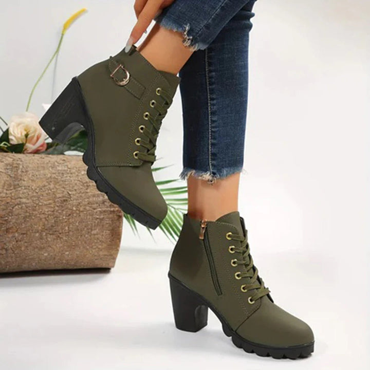 Frauen Stiefel Chunky Blockabsatz Schnürung