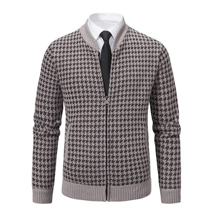 Herren Strickjacke Hahnentrittmuster Trendy - IdealeKleiden