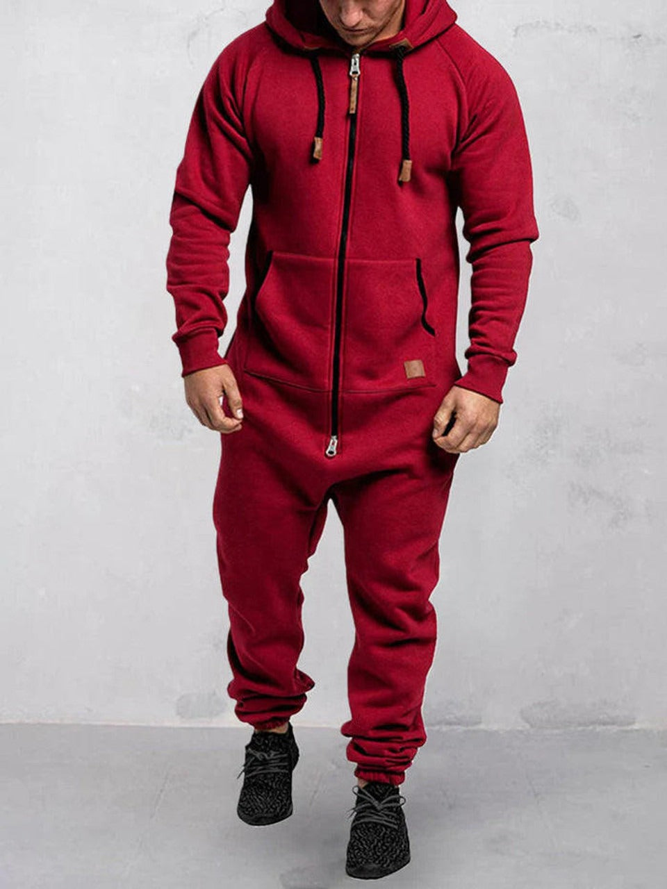 Lässige Fleece Jumpsuit Kapuze Reißverschluss Taschen