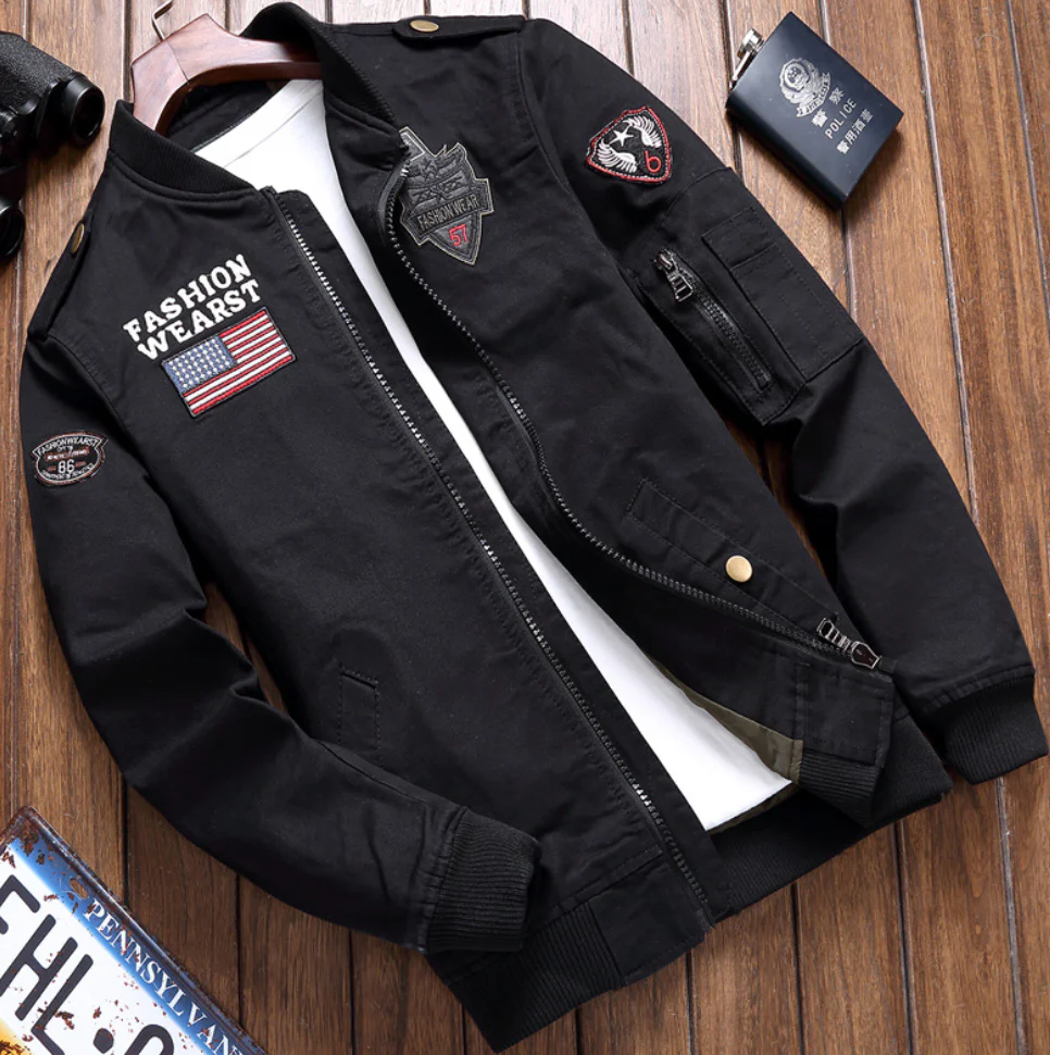Militärjacke Elegant Schnitt Bestickt Reißverschluss
