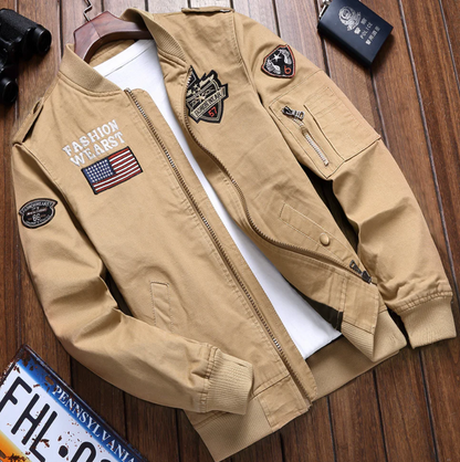 Militärjacke Elegant Schnitt Bestickt Reißverschluss