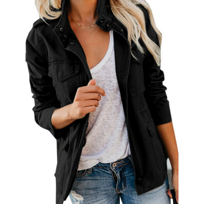 Modische Jacke Slim Fit Reißverschluss Taschen Baumwolle