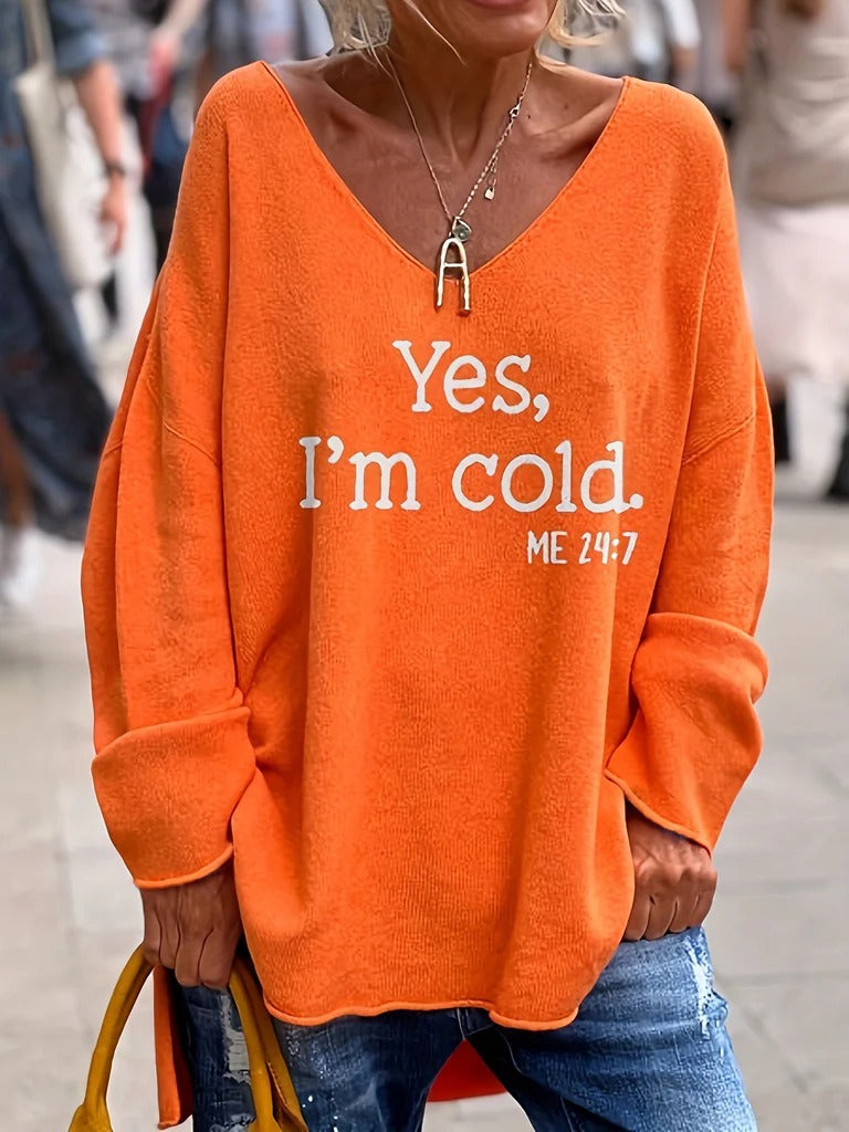 Große Sweater Damen Weich Übergröße V-Ausschnitt