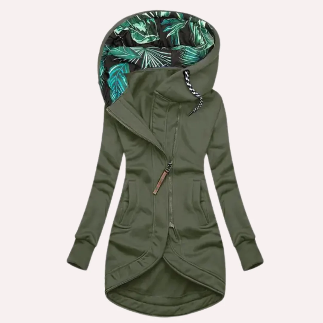 Stylische Fleecejacke Slim Fit Kapuze Asymmetrisch