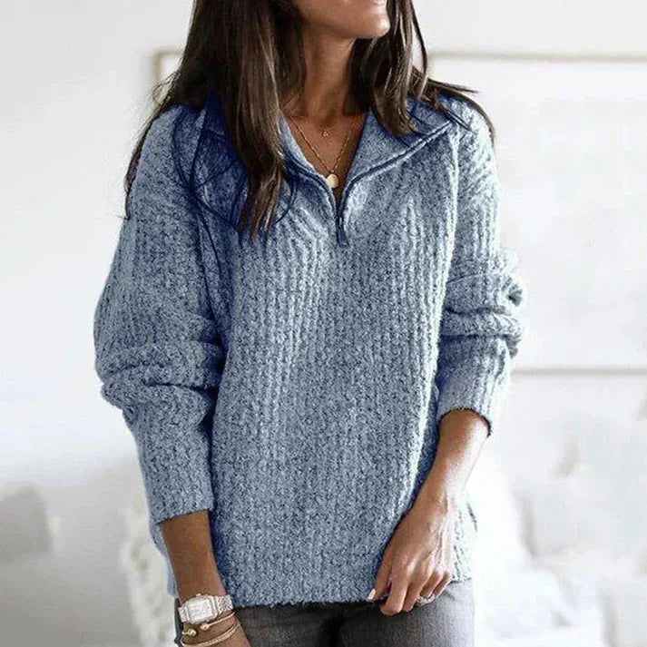 Weicher Strickpullover Halbzipp Frauen