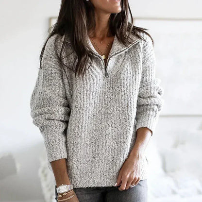 Weicher Strickpullover Halbzipp Frauen