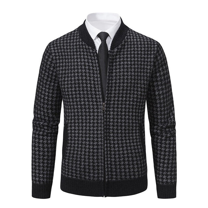 Herren Strickjacke Hahnentrittmuster Trendy