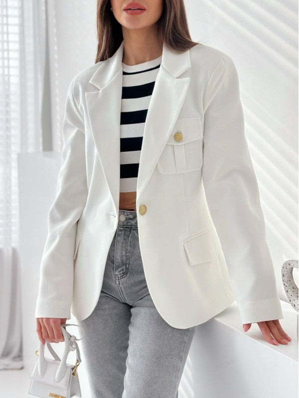Damen Blazer Doppelreihig Langarm Wollmischung Elegant - IdealeKleiden