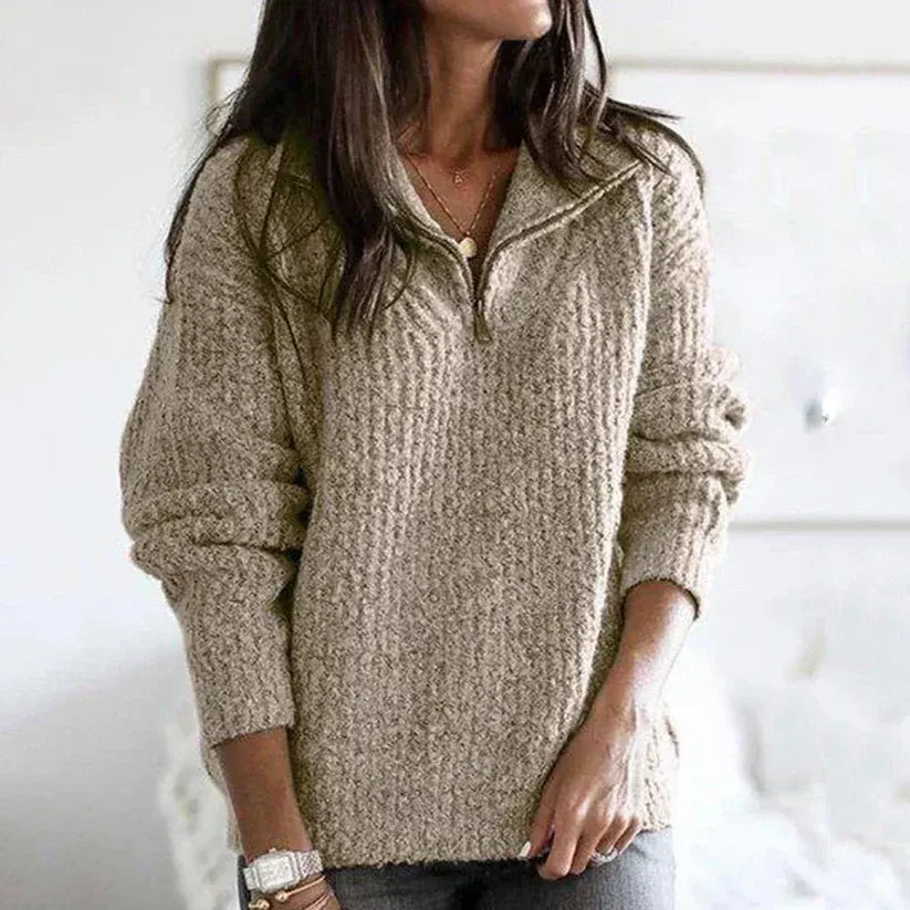Weicher Strickpullover Halbzipp Frauen