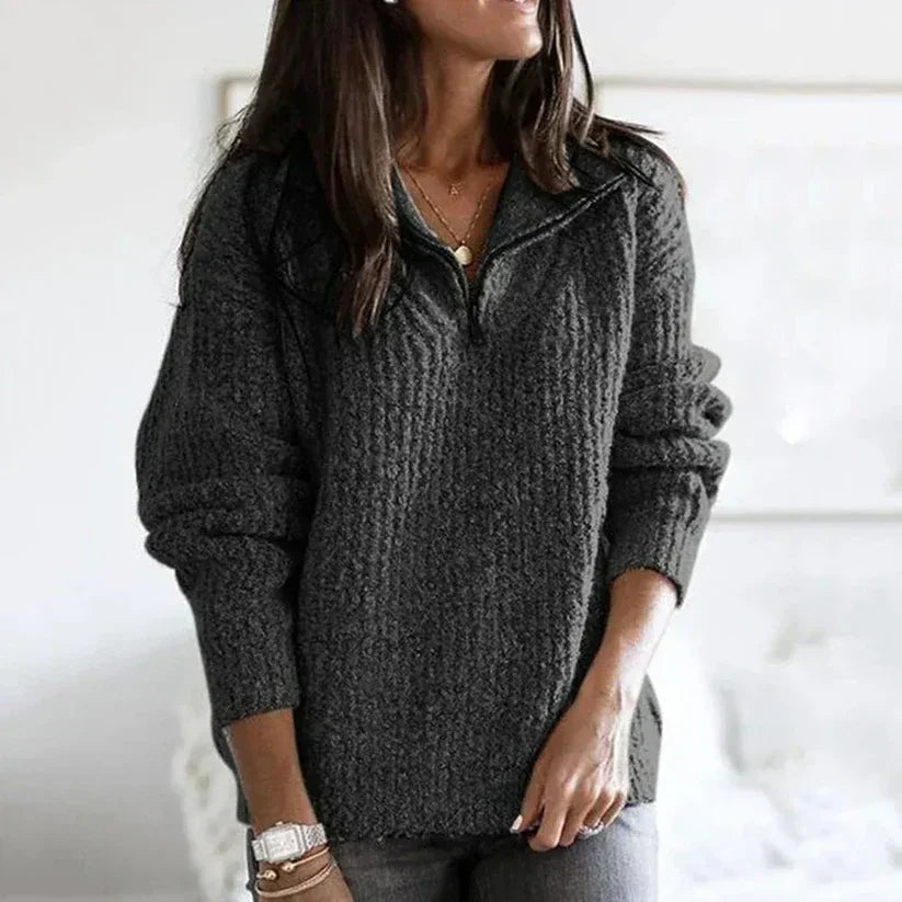 Weicher Strickpullover Halbzipp Frauen