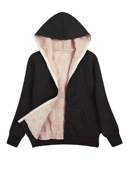 Fleecejacke Damen Relaxed Fit Plüsch Kapuze - IdealeKleiden