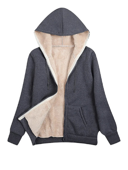 Fleecejacke Damen Relaxed Fit Plüsch Kapuze